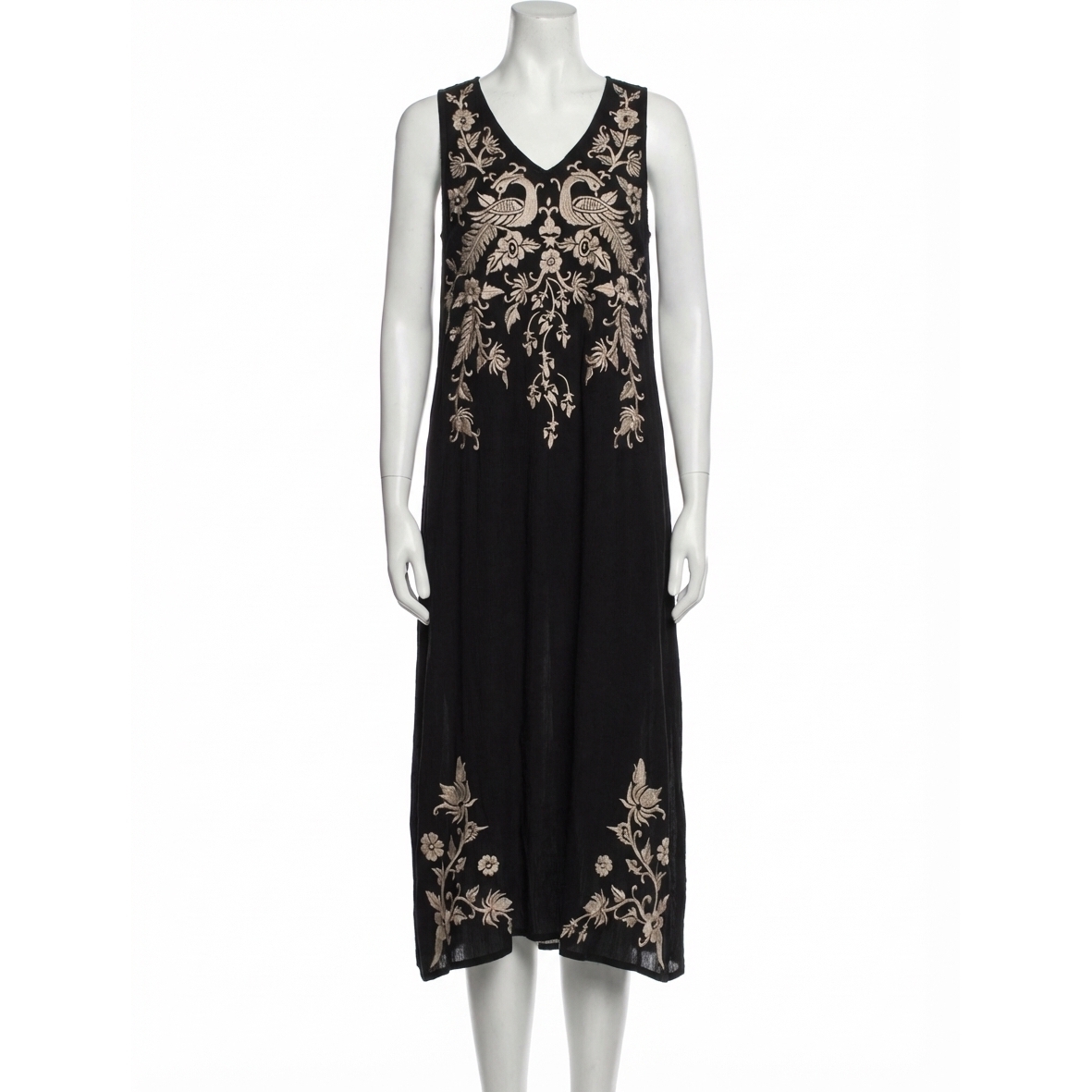 New Johnny Was Kamala Linen Tank Slip Dress In Black